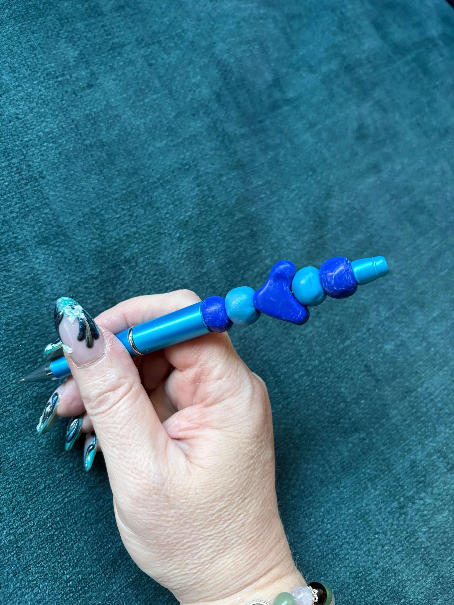 Blue Beaded Heart Pen