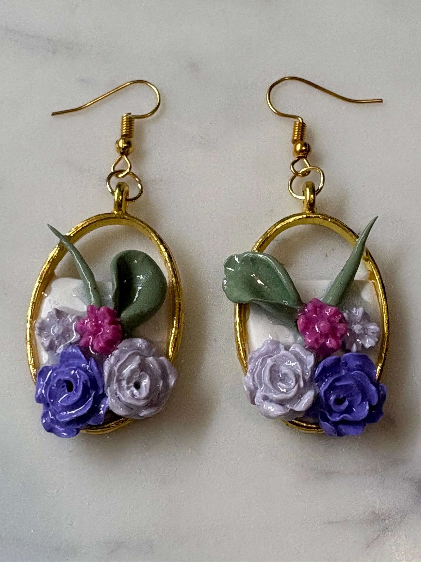 Mother’s Day – Petal Drop – Spring Garden - Gold Dangle Earrings
