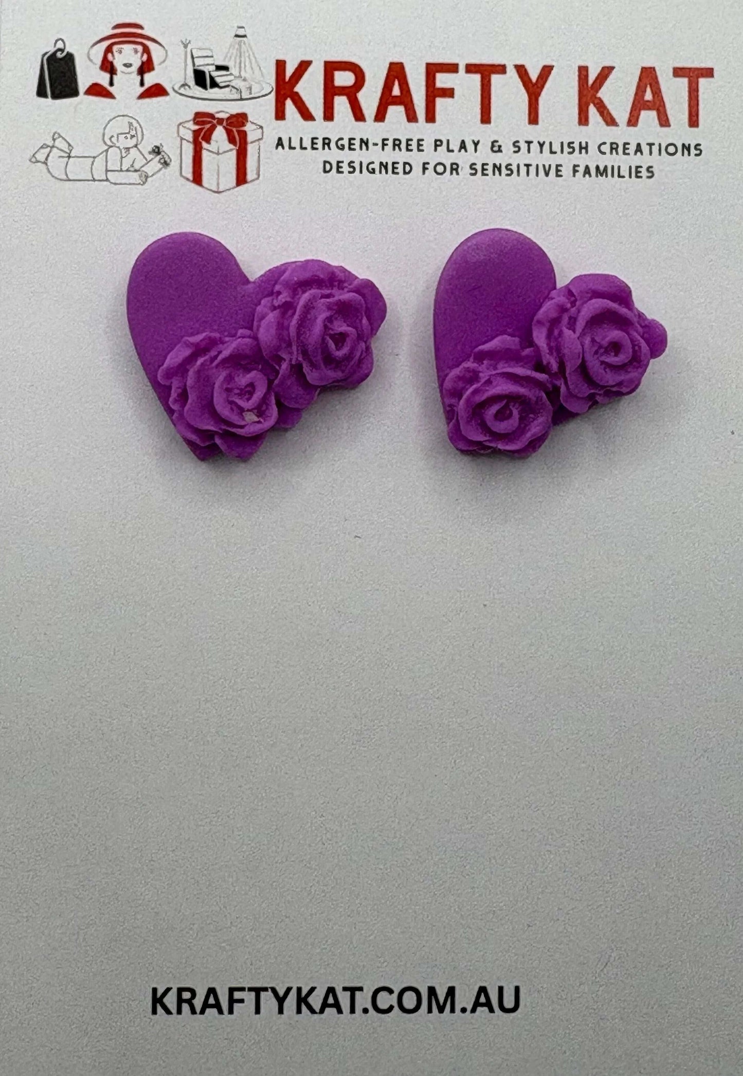 Purple Heart with Roses Rose Gold Stud