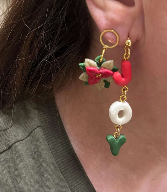 Christmas Poinsettia Dangle Studs