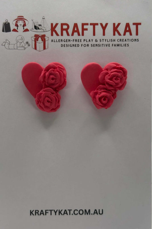 Blush Pink Heart with Roses Rose Gold Stud