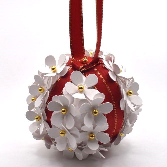 Red Ribbon Floral Pinned Christmas Baubles