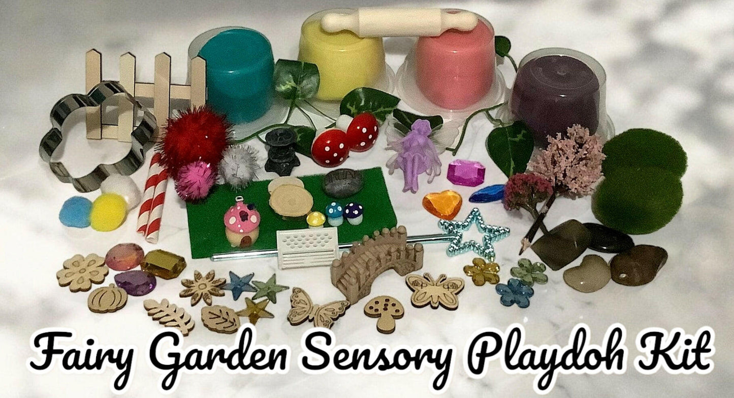 Contents inside Fairy Garden Sensory Playdoh Kit