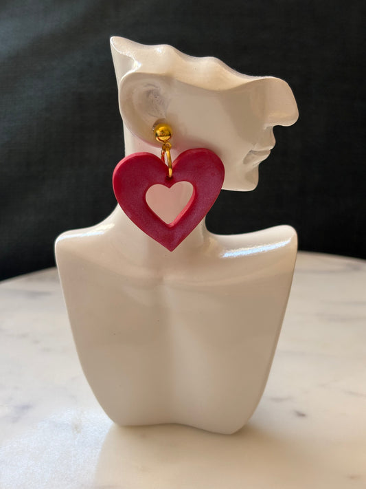 Shimmering Heart Outline Dangle Stud Earrings