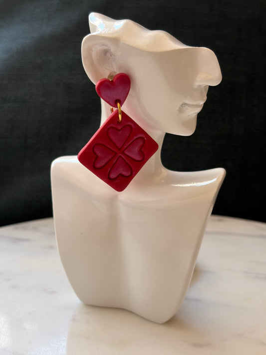 Shimmering Heart on 4 Hearts Squared Dangle Stud Earrings