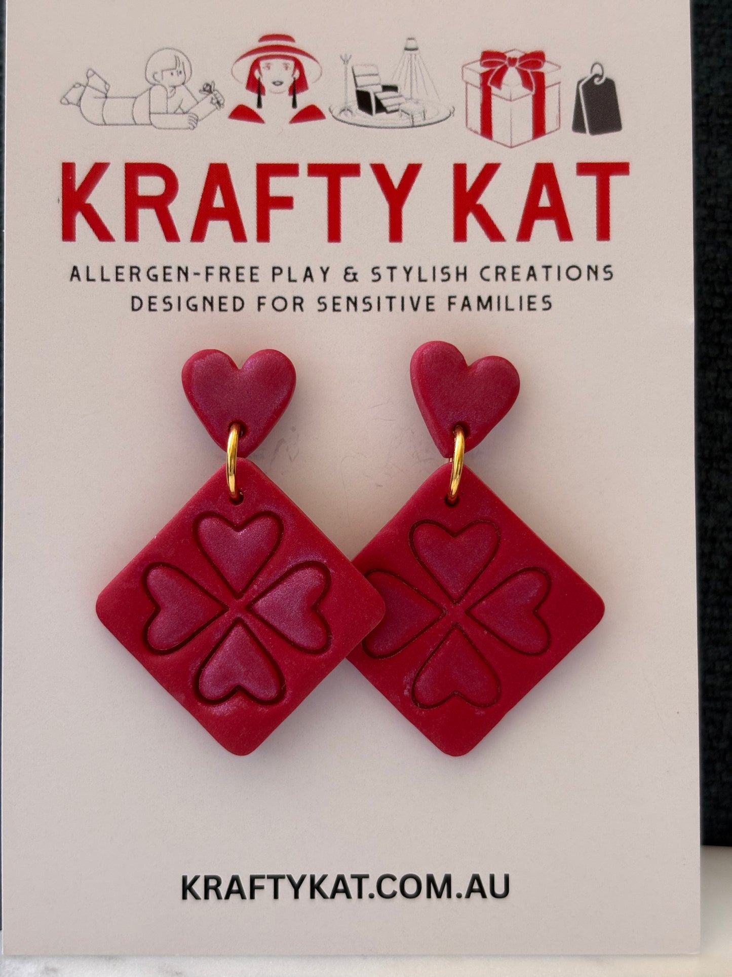 Shimmering Heart on 4 Hearts Squared Dangle Stud Earrings