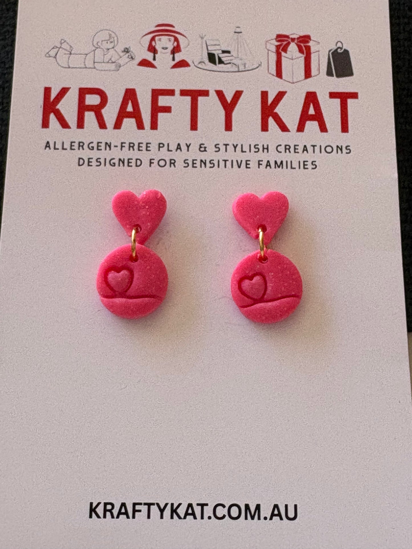 Sparkle Pink Shimmering Mini Heart Inside a Circle with a Small Pink Sparkle Heart Gold Stud Earrings