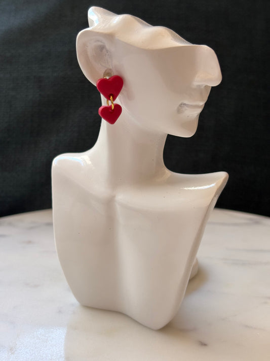 Small Heart with Mini Heart Dangle Gold Stud Earrings