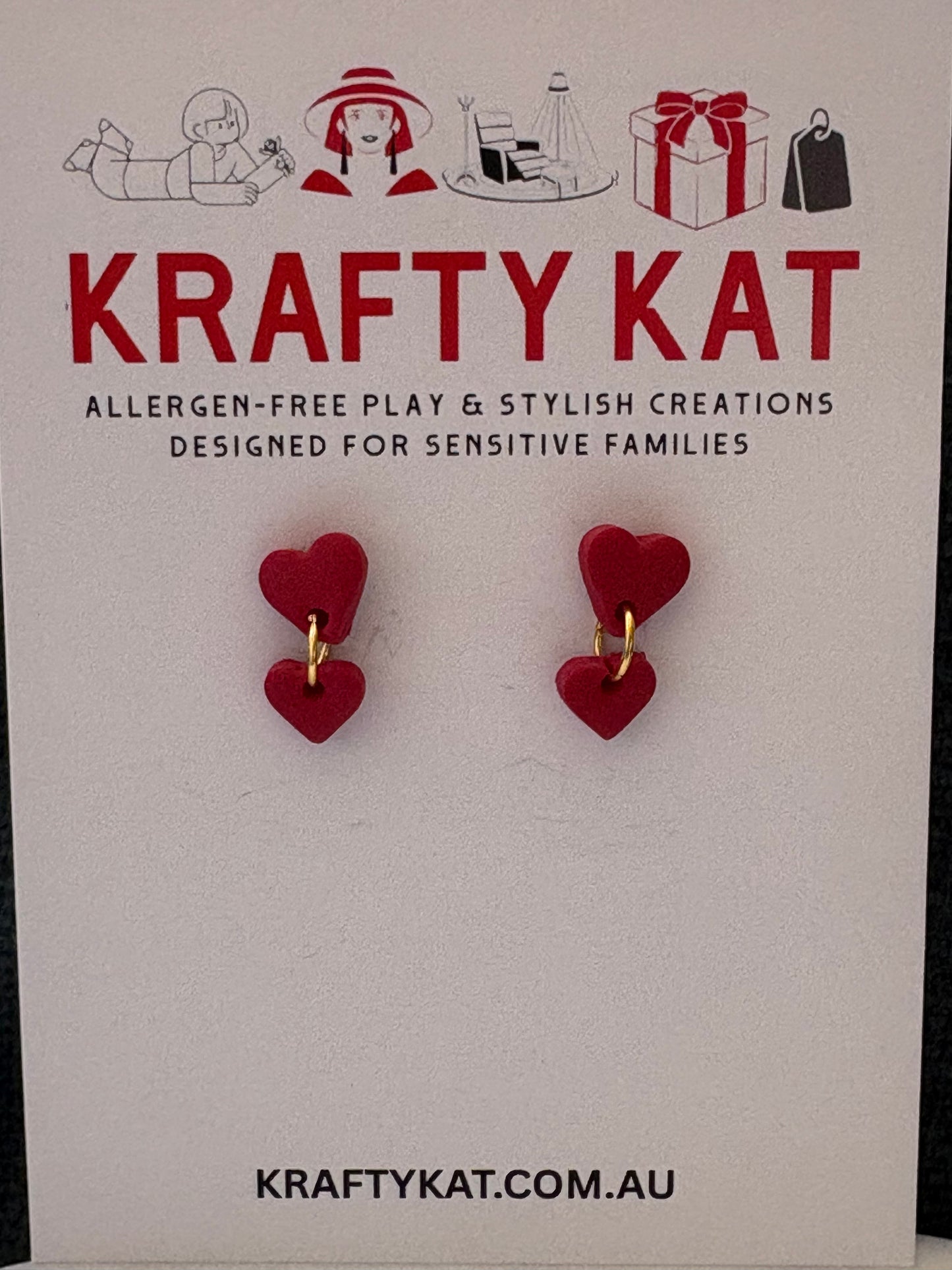 Small Heart with Mini Heart Dangle Gold Stud Earrings