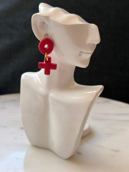 Red Hug and Kiss Dangle Gold Stud Earrings