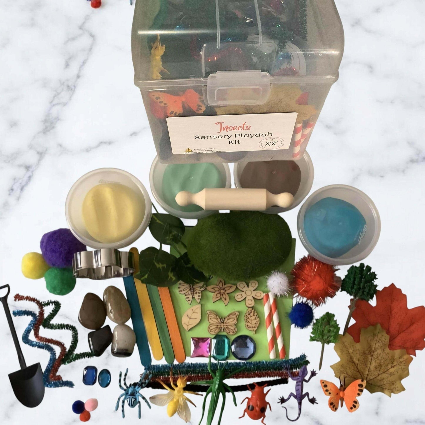 Insects Sensory Playdough Kit with colorful playdough, tools, and sensory materials for creative play.