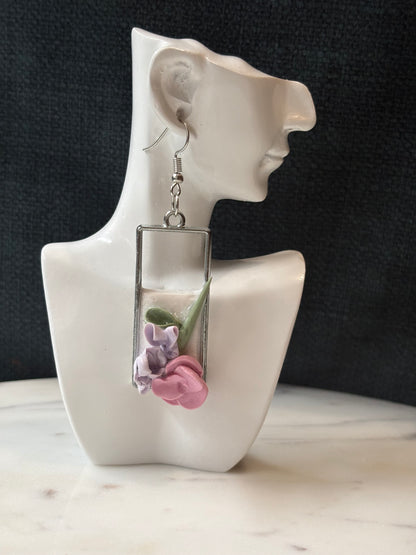 Mother’s Day – Garden Frame – Soft Petal - Silver Dangle Earrings