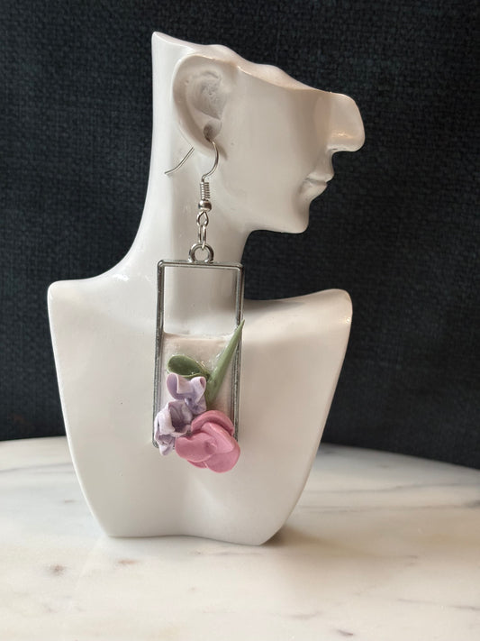Mother’s Day – Garden Frame – Soft Petal - Silver Dangle Earrings