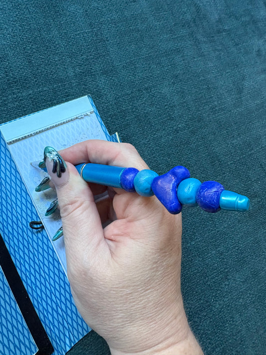 Blue Beaded Heart Pen