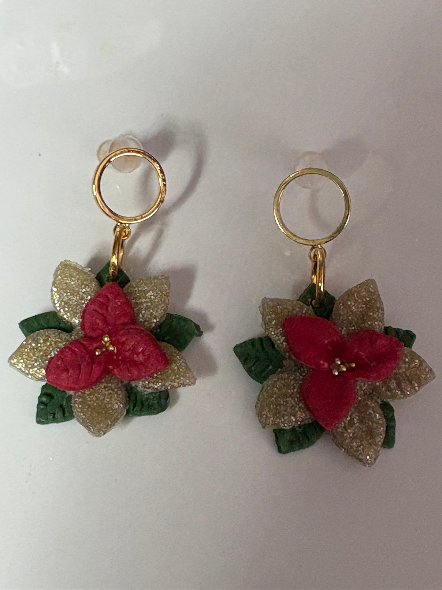 Christmas Poinsettia Dangle Studs