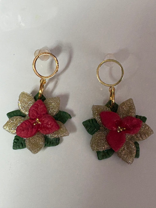 Christmas Poinsettia Dangle Studs