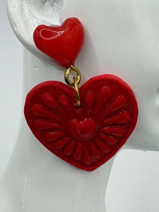 Large Red Heart with Mini Red Heart Gold Stud