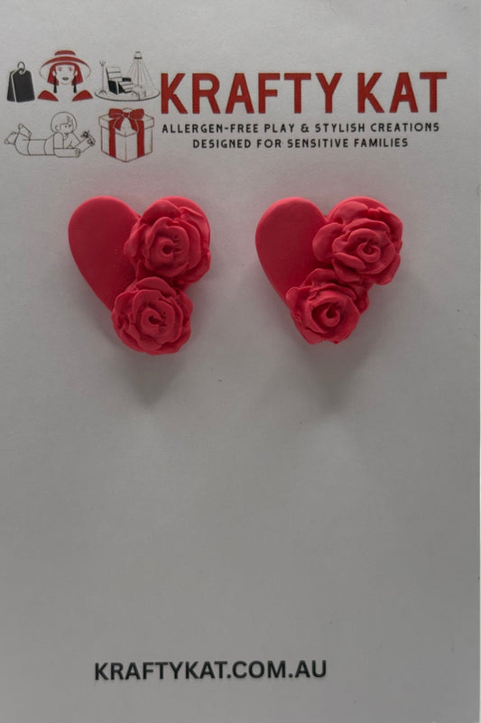 Blush Pink Heart with Roses Rose Gold Stud