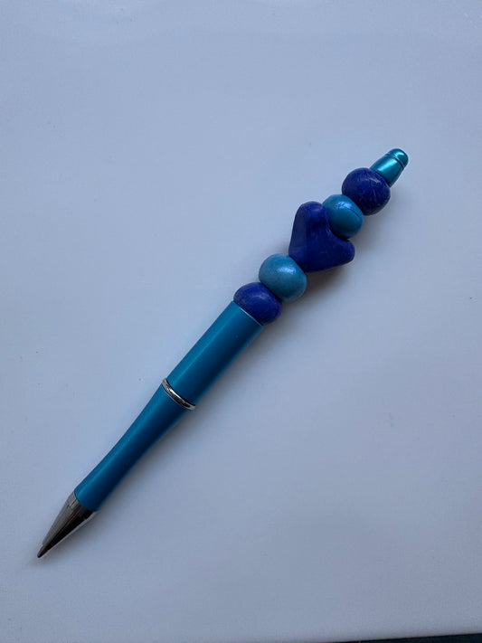 Blue Beaded Heart Pen