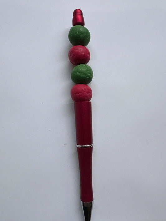 Red & Green Beaded Red Barrel Pen
