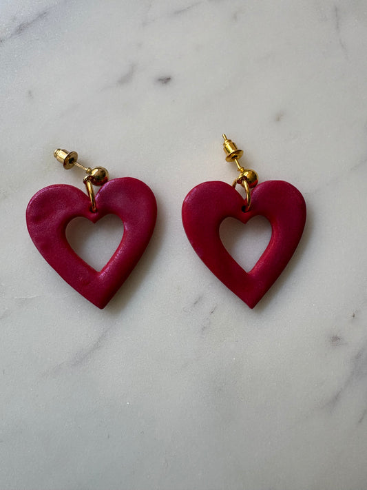 Shimmering Heart Outline Dangle Stud Earrings