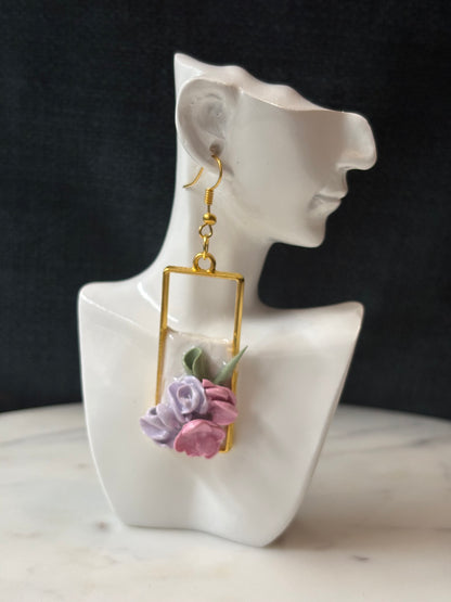 Mother’s Day – Garden Frame – Blush & Lilac - Gold Dangle Earrings