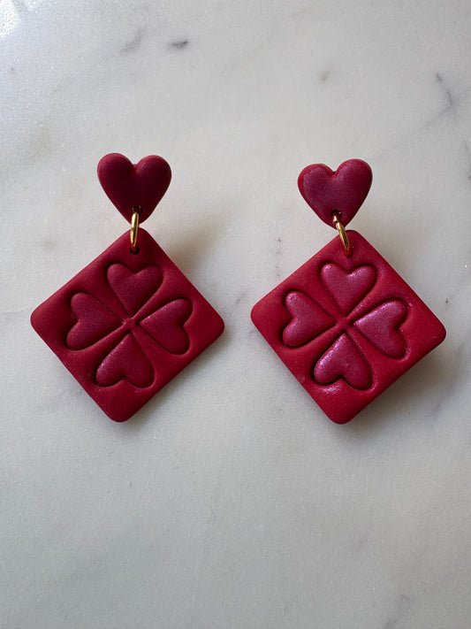 Shimmering Heart on 4 Hearts Squared Dangle Stud Earrings