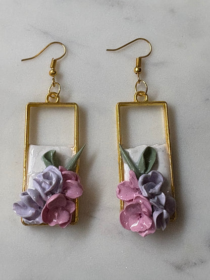 Mother’s Day – Garden Frame – Blush & Lilac - Gold Dangle Earrings