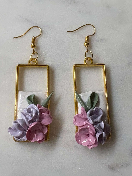 Mother’s Day – Garden Frame – Blush & Lilac - Gold Dangle Earrings