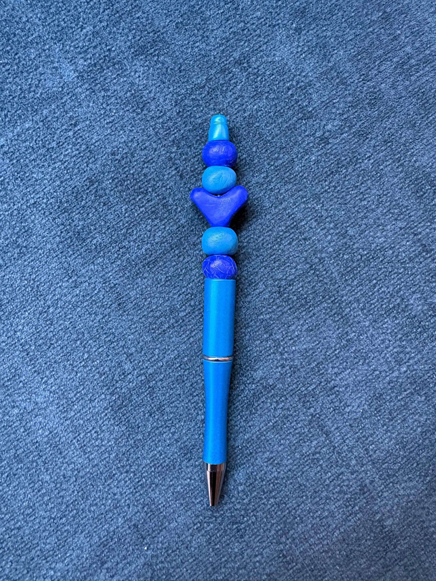 Blue Beaded Heart Pen