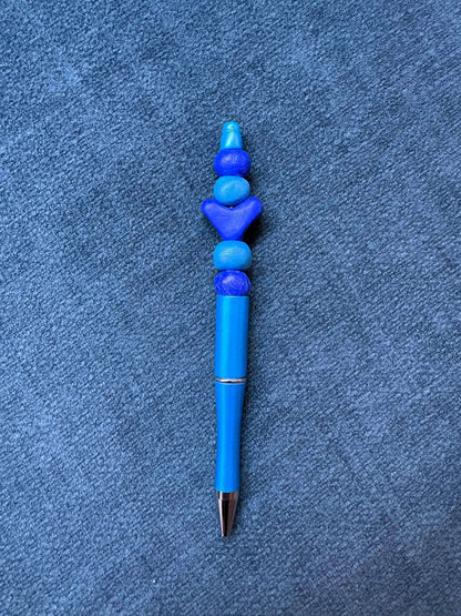 Blue Beaded Heart Pen