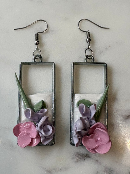 Mother’s Day – Garden Frame – Soft Petal - Silver Dangle Earrings