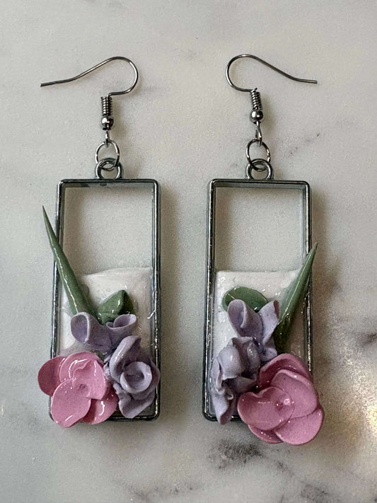 Mother’s Day – Garden Frame – Soft Petal - Silver Dangle Earrings