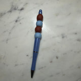 Blue & Brown Beaded Light Blue Sparkle Barrel Pen