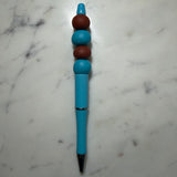 Blue & Brown Beaded Light Blue Barrel Pen