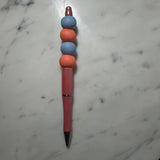 Light Blue & Orange Beaded Peach Barrel Pen