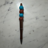 Blue & Brown Beaded Brown Barrel Pen