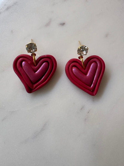 Shimmering Heart Inside a Larger Heart Dangle with a Cubic Zirconia Stud Earring