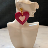 Shimmering Heart Outline Dangle Stud Earrings