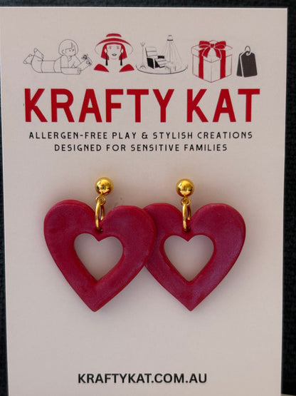 Shimmering Heart Outline Dangle Stud Earrings