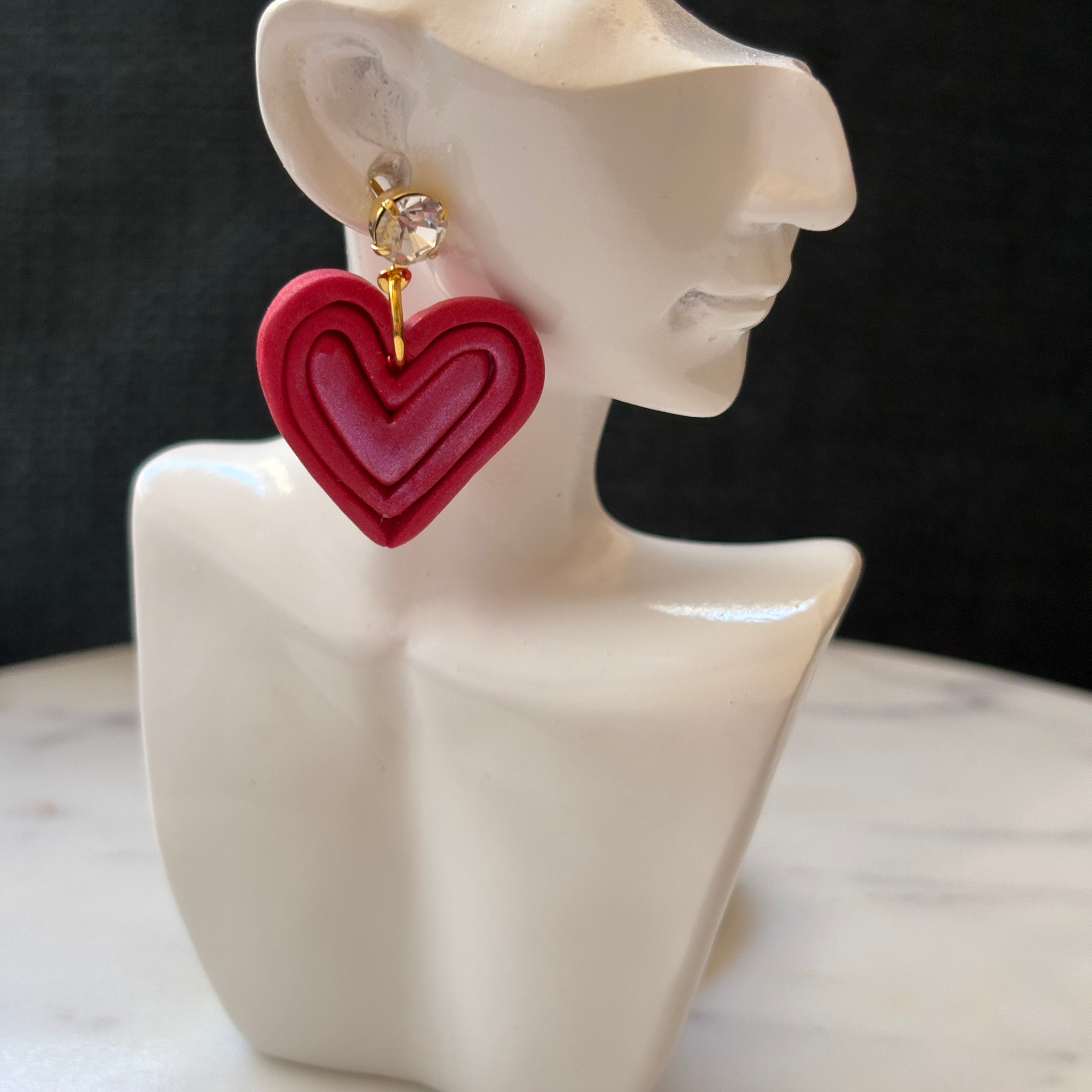 Shimmering Heart Inside a Larger Heart Dangle with a Cubic Zirconia Stud Earring