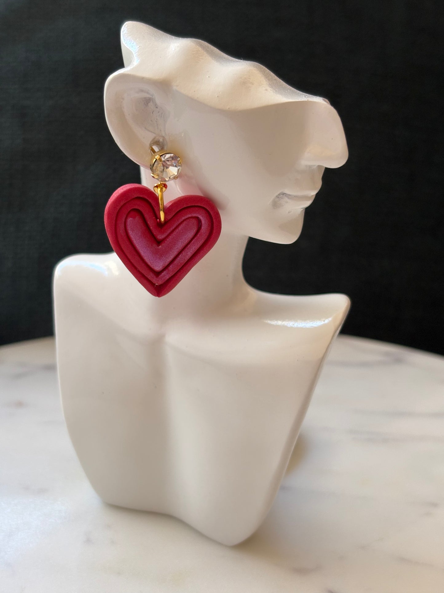 Shimmering Heart Inside a Larger Heart Dangle with a Cubic Zirconia Stud Earring