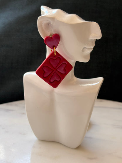Shimmering Heart on 4 Hearts Squared Dangle Stud Earrings