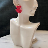Triple Red Heart Gold Stud Earrings