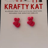 Triple Red Heart Gold Stud Earrings