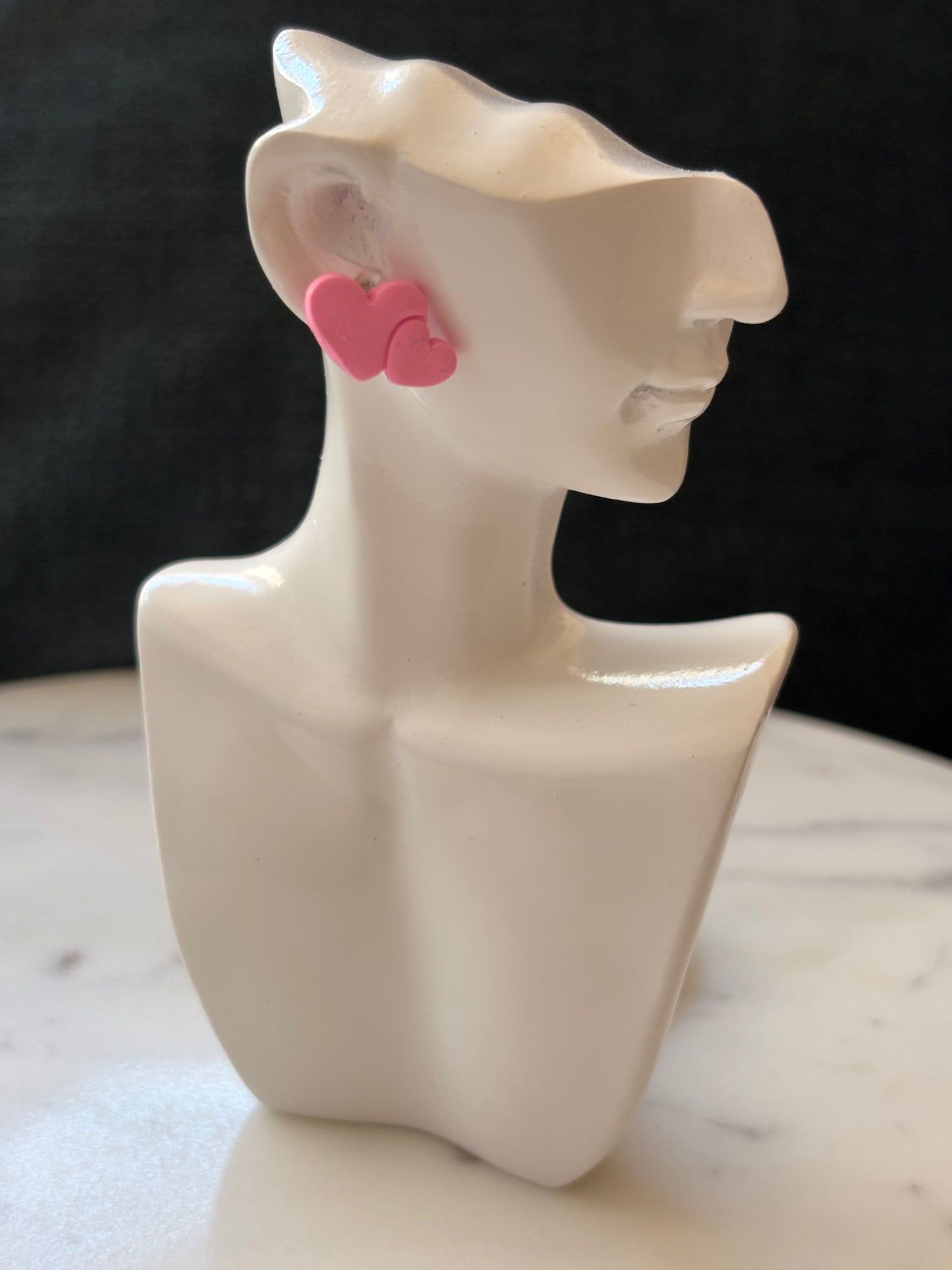 Double Pink Heart Gold Stud Earrings