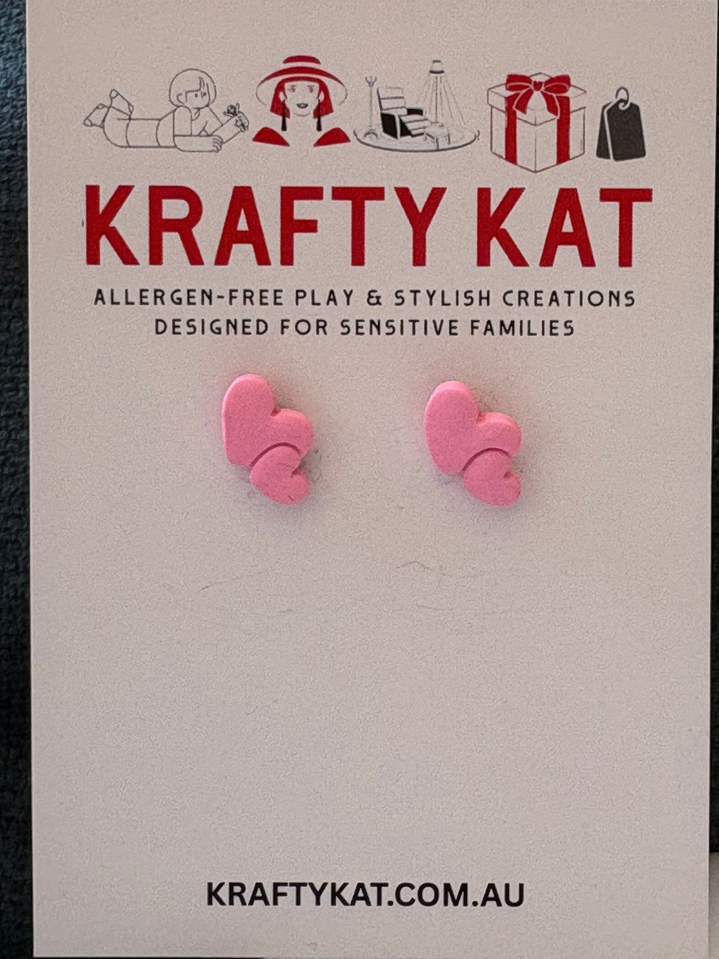 Double Pink Heart Gold Stud Earrings