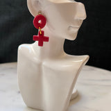 Red Hug and Kiss Dangle Gold Stud Earrings