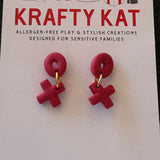Red Hug and Kiss Dangle Gold Stud Earrings