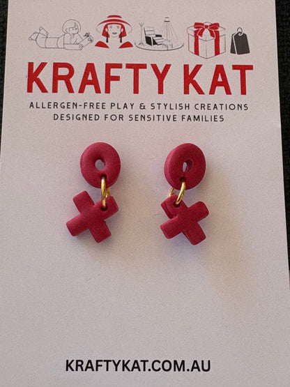 Red Hug and Kiss Dangle Gold Stud Earrings